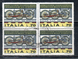 ITALIA REPUBBLICA ITALY REPUBLIC 1975 CONGRESSO DELL'ASSOCIAZIONE FERROVIE RAILWAY LIRE 70 QUARTINA BLOCK USATO USED - 1971-80: Gebraucht