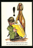 Künstler-AK Sign. Naef: Kleiner Soldat Trinkt Aus Riesigem Bierglas  - Andere & Zonder Classificatie