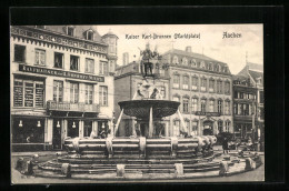 AK Aachen, Kaufhäuser Von A. Vonhoff-Wildt Am Marktplatz Mit Kaiser Karl-Brunnen  - Aachen