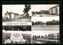 AK Hagenow I. Meckl., Wasserwerk, Fritz-Reuter-Gedenkstein, Sportplatz  - Hagenow