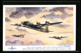 Künstler-AK Flugzeug Short Stirling, Bomber Staffel Im Formationsflug  - 1939-1945: 2a Guerra