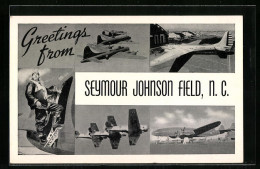 AK Seymour Johnson Field, N. C., Pilot In Fliegermontur, Bomber- Und Jagdflugzeuge  - 1939-1945: 2de Wereldoorlog