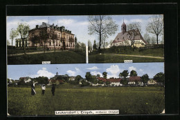 AK Leukersdorf /Erzgeb., Panorama Des Mittleren Ortsteils, Schule Und Kirche  - Autres & Non Classés