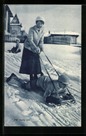 AK Mann Und Frau Beim Rodeln  - Wintersport