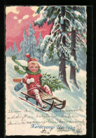 AK Kind Mit Geschenken Auf Einem Schlitten  - Wintersport