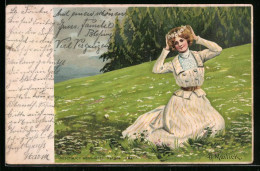 Künstler-AK Alfred Mailick: Hübsche Frau Im Eleganten Kleid Auf Einem Feld Im Sommer  - Mailick, Alfred