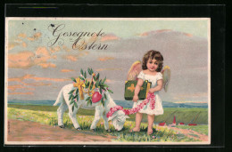 AK Gesegnete Ostern, Geschmücktes Lämmchen Mit Osterengel  - Anges