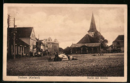 AK Tuckum /Kurland, Markt Mit Kirche  - Lettland