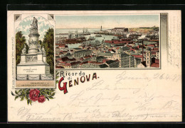 Lithographie Genova, Totalansicht, Monumento A Colombo  - Genova (Genua)