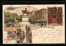 Lithographie Genova, Piazza Corvetto, Via Garibaldi, S. S. Annunziata Interno  - Genova (Genoa)