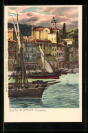 Lithographie Fezzano, Golfo Di Spezia, Teilansicht Mit Booten  - La Spezia