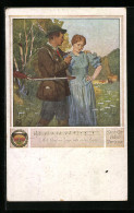 Künstler-AK Karl Friedrich Gsur: Deutscher Schulverein Nr. 464: Jäger Mit Frau Auf Einer Wiese  - Guerre 1914-18