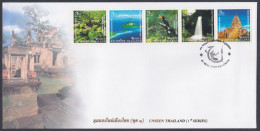 Thailand 2004 FDC Unseen Thailand, Waterfall, Hornbill, Birds, Temple, Buddhism, Archaeology, Island, Mountain, Cover - Thaïlande