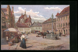 Künstler-AK Eggenburg, Hauptplatz Mit Markt  - Autres & Non Classés