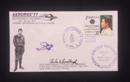 D) 1977, PHILIPPINES, FIRST DAY COVER, ISSUE, 50TH ANNIVERSARY, CHARLES A LINDBERGH FIRST SOLO TRANSATLANTIC FLIGHT. 192 - Philippines