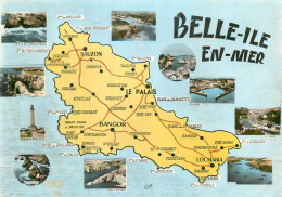 CP Avec Carte Géographique Et Multivues  BELLE ILE EN MER - Belle Ile En Mer
