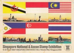 Singapore National & Asean Stamp Exhibition 1986 Old Postcard - Singapour
