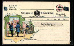 AK Gruss Von Der Musterung, Männer Bei Der Messung, Telegraphie Des Deutschen Reiches  - War 1914-18