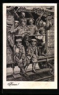 Künstler-AK Sign. Strieffler: Soldaten In Uniform Im Bahnwaggon  - Oorlog 1914-18