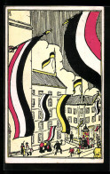 AK Mit Fahnen Geschmückte Strasse, Rotes Kreuz, Zweibund  - Guerre 1914-18