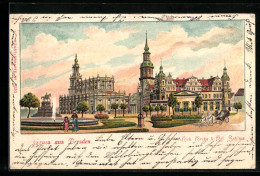 Lithographie Dresden, Kath. Kirche & Kgl. Schloss  - Dresden