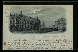 Mondschein-AK Remscheid, Krankenhaus, Lutherkirche, Realschule  - Remscheid