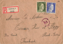 HITLER 25+30PF SUR LETTRE REC LUNEBURG STO CENSURE POUR FRANCE FLAGY (150 Hab) HAUTE SAONE - WW II