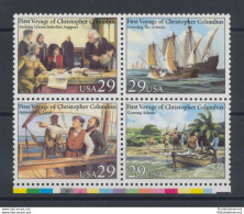 1992 Stati Uniti - 1492-1992 The Voyages Of Columbus - Emissione Congiunta 4 Val - Joint Issues