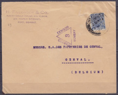 Inde - Env. Affr. 3A6p Càpt BOMBAY /2 SEP 1939 Pour Papeteries De GENVAL Belgique - Cachet Triangulaire Censure Indienne - 1936-47  George VI