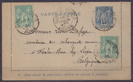 Carte-lettre 15c Sage Bleu + 2x N°64 Càd "GARE DE TROYES /16 JUIN 1896" De Sainte-Savine Pour FEXHE-SLINS-lez-LIEGE (au  - Sonstige & Ohne Zuordnung