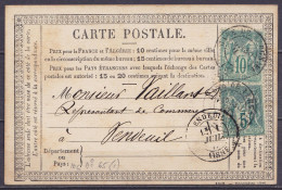 France - CP Affr. N°64+65 Càd "GARE DE TERGNIER /30 JUIN 1877 Pour VENDEUIL - 1876-1898 Sage (Type II)
