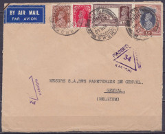 Inde - Env. Par Avion Affr. 1R5½A Càpt DELHI R.M.S. /1 APR 1940 Pour Papeteries De GENVAL Belgium - Cachets Censure "PAS - 1936-47 Roi Georges VI