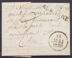 France - L. De AUBAGNE - Cachet Date "19 MAI 1829" Pour AIX (en Provence) - Griffe "12/ AUBAGNE" - Port "2" - 1801-1848: Precursori XIX