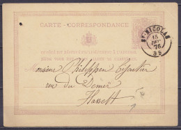 EP Carte-correspondance 5c Lilas (type N°28) Càd DC St-NICOLAS /15 DEC 1876 De Haesdonck Pour Bijoutier à HASSELT - Marq - Cartes Postales 1871-1909