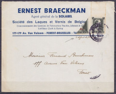 Env. "Laques Et Vernis Solabel - E. Braeckman" Affr. N°480 + Demi N°571 (coupé Pour Faire L'appoint) Man. "à Défaut De 2 - 1936-1957 Open Collar