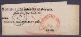 Bande D'imprimé "Moniteur Des Intérêts Matériels" Non-affr. Càd Oval "BRUXELLES /P.P./ 29 MARS…" Pour VIENNE Autriche -  - Covers & Documents