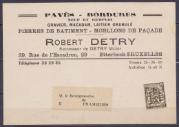 Carte Pub "Pavés, Bordures, … R. Detry - Etterbeek" Affr. PREO 10c Olive [Belgique /1937/ BELGIE] Pour FRAMERIES - Typografisch 1936-51 (Klein Staatswapen)