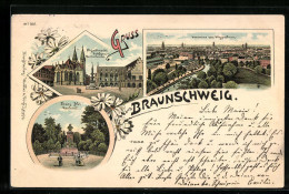 Lithographie Braunschweig, Panorama Vom Wasserturm, Altstadtmarkt Mit Rathaus Und Marktkirche, Franz Abt-Denkmal  - Braunschweig
