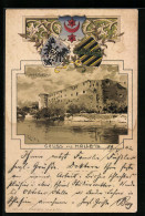 Passepartout-Lithographie Halle /Saale, Idyll An Der Moritzburg, Wappen  - Autres & Non Classés
