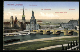 AK Dresden, Altstadt Mit Flusslauf, Königl. Gemäldegalerie, Ständehaus Und Kath. Hofkirche  - Dresden