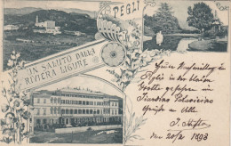 PEGLI-GENOVA-UN SALUTO DALLA RIVIERA LIGURE-CARTOLINA GRUSS AUS IN STILE LIBERTY--VIAGGIATA IL 22-2-1898-RETRO INDIVISO - Genova (Genua)