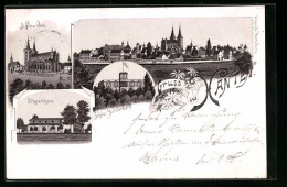 Lithographie Xanten, Gasthaus Schützenhaus, Schloss Fürstenberg, St. Victor-Dom  - Xanten