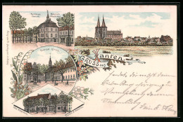 Lithographie Xanten, Hotel Hövelmann U. Gasthof A. Scholten, Rathaus U. Museum Römisch. Altertümer, Evangelische Ki  - Xanten