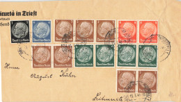 HINDENBURG 5 COULEURS SUR FRAGMENT LETTRE REICHENBERG SUDETENU 13/3/1940 POUR LEITMERITZ - Covers & Documents