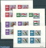 Hungary 1961 Stamp Exposition 4 M/s Imperforated, Mint NH, History - Nature - Flags - Animals (others & Mixed) - Birds.. - Neufs