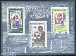 French Polynesia 2008 50 Years Stamps S/s, Mint NH, Performance Art - Transport - Music - Stamps On Stamps - Ships And.. - Neufs
