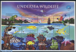 Antigua & Barbuda 1998 Int. Ocean Year 12v M/s, Mint NH, Nature - Birds - Fish - Sharks - Fishes
