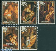 Aitutaki 1988 Christmas, Rembrandt 5v, Mint NH, Religion - Christmas - Art - Paintings - Rembrandt - Noël