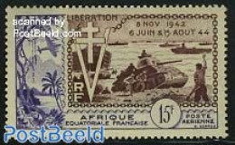 French Equatorial Africa 1954 10 Years Allied Landing 1v, Mint NH, History - Transport - World War II - Ships And Boats - Unused Stamps