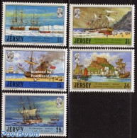 Jersey 1987 Philippe DAuvergne 5v, Mint NH, Transport - Ships And Boats - Art - Castles & Fortifications - Bateaux